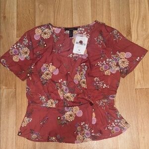 Forever 21 Women Floral Rust Top